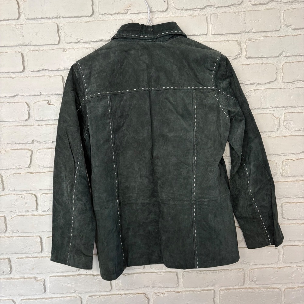 Vintage d. & co. Green Suede Leather Jacket Contrast Button Front Coat Y2k - Picture 5 of 5